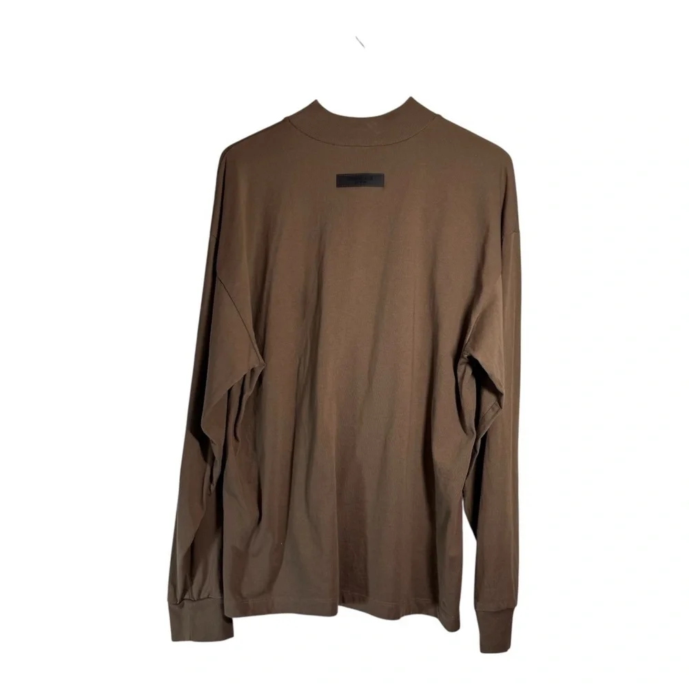 Fear of God ESSENTIALS Brown Flocked Long Sleeve T-Shirt in Wood
